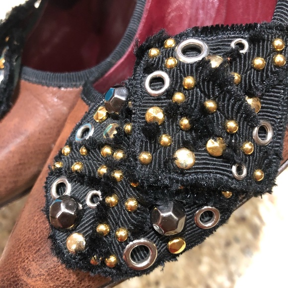 Prada Brown Black Pointed Toe Sequin Stud Rhinestone Embellished Pumps 38 - Picture 4 of 11